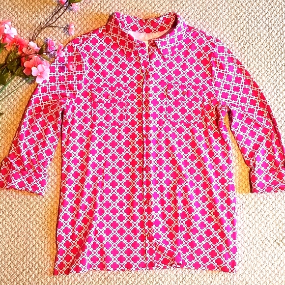 Charter Club Tops - Charter Club 3/4 sleeve patterned button down top